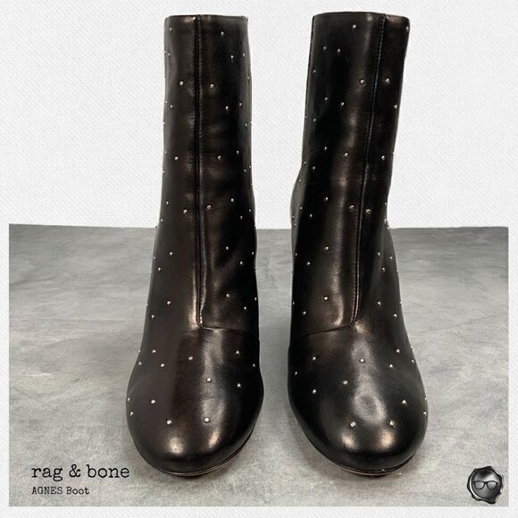 RAG & BONE AGNES STUDDED BLACK LEATHER BOOTS WOMEN’S HIGH HEEL CHELSEA BOOTIES - Picture 5 of 15